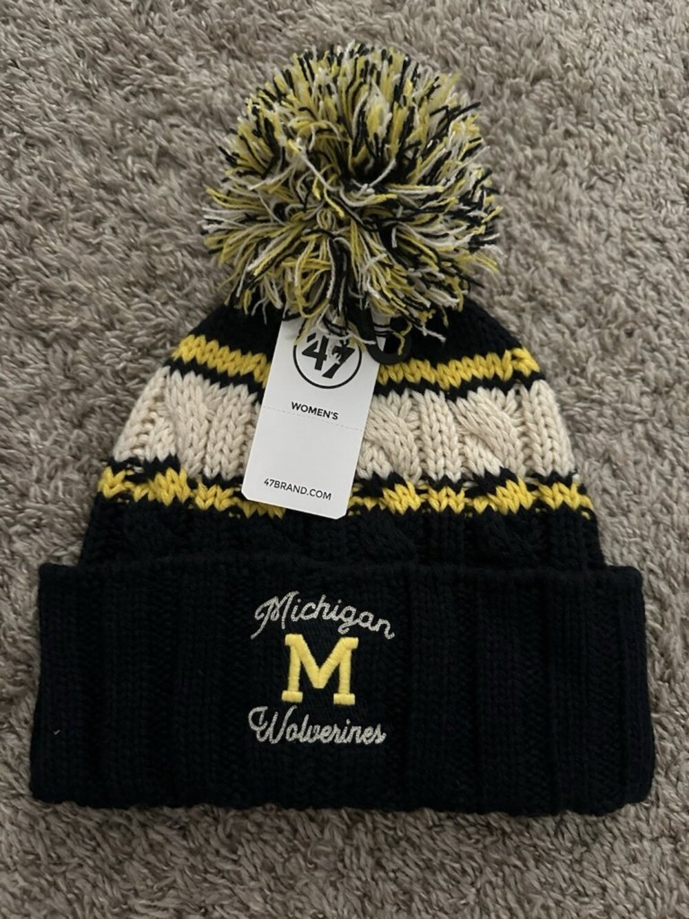 '47 Brand Women's Navy Michigan Wolverines Emma Cuffed Knit Hat with a pom